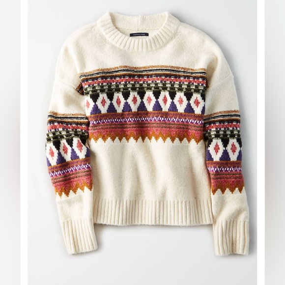 American Eagle Outfitters Sweaters - American Eagle Outfitters Cream and Multicolor Crew Neck Sweater
